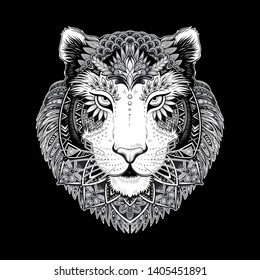 Vector Black and White Tribal Tiger Head Illustration