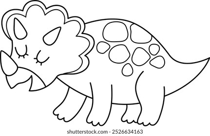 Vektor schwarz-weiß Triceratops Symbol. Nette Dinosaurier Linie Illustration für Kinder. Lustiger Dino-Clipart für Kinder einzeln auf weißem Hintergrund. Cartoon prähistorische Tier Färbung Seite
