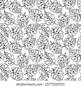 Vector black and white tropical background with palm leaves for decor, backdrops, wallpaper.