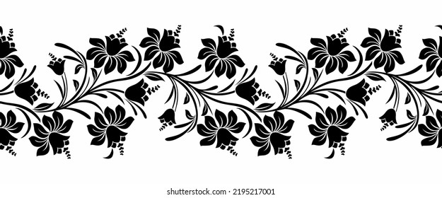 Vector Black And White Tulip Flower Border Design