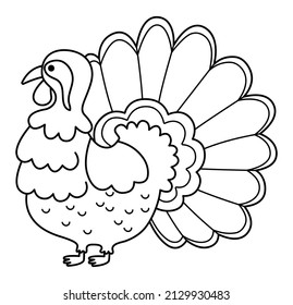 Vector black and white turkey icon. Cute cartoon gobbler illustration for kids. Farm bird isolated on white background. Line animal picture or coloring page for children
