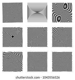 Vector Black and White Turning Graphic Element Set - Generative Op Art  
