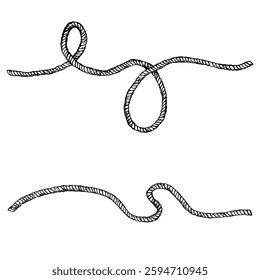 Vector black and white twisted curved long ropes