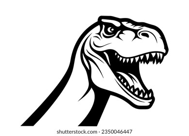 Vector Black and White Tyrannosaurus Rex Head Icon, Cutout Silhouette Illustration, Design Template for T-Shirt Printing, Textile, Stickers, Art etc.