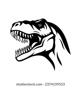 VektorSchwarz-Weiß-Tyrannosaurus Rex-Kopfsymbol, Silhouettenübersicht, Design-Vorlage für T-Shirt-Druck, Textilien, Aufkleber, Kunst usw.