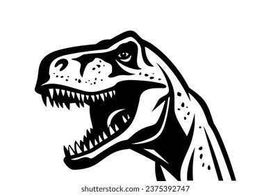 VektorSchwarz-Weiß-Tyrannosaurus Rex-Kopfsymbol, Silhouettenübersicht, Design-Vorlage für T-Shirt-Druck, Textilien, Aufkleber, Kunst usw.