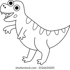 Vektorsymbol für schwarz-weißen Tyrannosaurus Rex. Nette Dinosaurier Linie Illustration für Kinder. Lustiger T-rex Dino Clipart für Kinder einzeln auf weißem Hintergrund. Cartoon prähistorische Tier Färbung Seite
