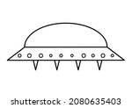Vector black and white UFO illustration for children. Outline flying saucer icon isolated on white background. Space coloring page for kids  
