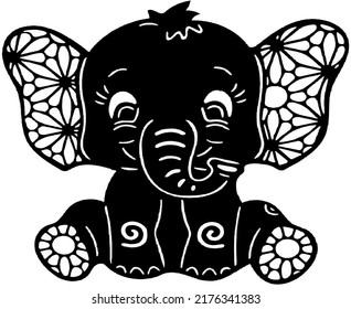 Vector black and white with a unique elephant image. Simple design for logos, symbols, tattoos, icons, brand, book covers, patches, and more