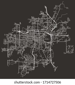 Vector black and white urban street map of Columbia, Missouri, USA with major and minor roads, highways