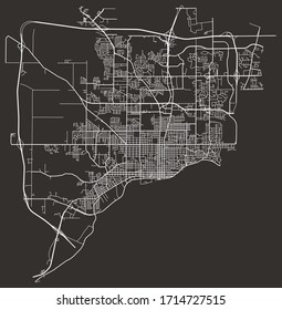 Vector black and white urban street map of Davenport, Iowa, USA with major and minor roads, highways