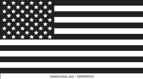 Vector black and white USA flag, on white background