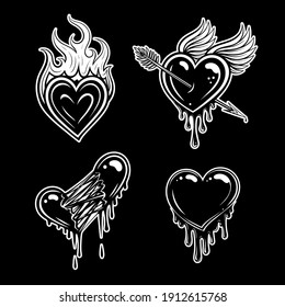 Vector Black and White Valentine Heart Set