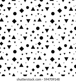 Vector Black and White Vintage Geometric Shapes Seamless Repeat Pattern Background. Perfect For Fabric, Packaging, Invitations, Wallpaper, Scrapbooking.