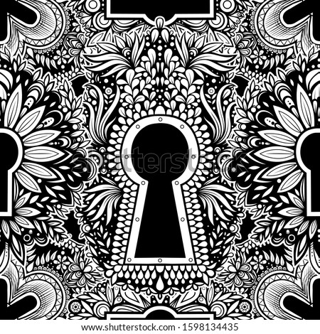 Vector Black and White Vintage Keyhole Seamless Pattern