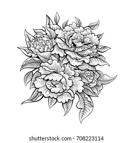 Vector Black White Vintage Peony Flower Stock Vector (Royalty Free ...