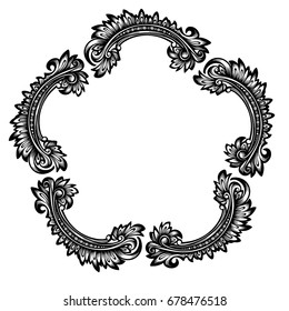 Vector black and white vintage round frame in the style of baroque engraving