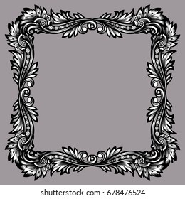 Vector black and white vintage square frame in the style of baroque engraving