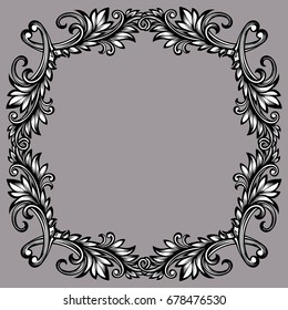 Vector black and white vintage square frame in the style of baroque engraving