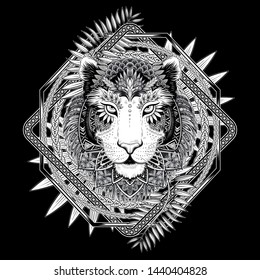 Vector Black and White Vintage Tiger Illustration