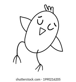 Vector black and white walking tip toe or dancing orange bird. Funny woodland animal line icon. Cute forest outline illustration for kids isolated on white background. 
