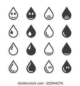 Vector black and white water or oil drop set on isolated background