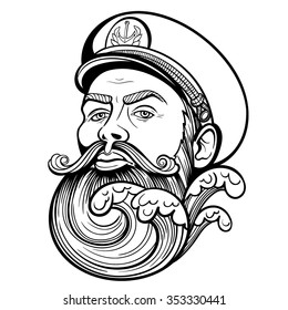 Vector  Black and White Wave Captain Illustration