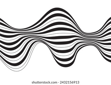 Vector black and white wave stripe optical lines pattern, abstract geometric covers  wavy lines design.
