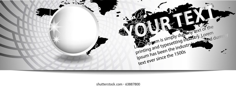 Vector  black and white web banner. earth and map