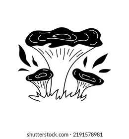 Vector black and white wild forest chanterelle mushroom on white background. Autumn botanical design element. Edible mushrooms for recipe book or menu.