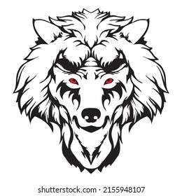 Vector black and white wolf head