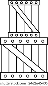 Ilustración de caja de madera en blanco y negro de Vector. Icono de línea de contenedor de almacén o página para colorear aislada sobre fondo blanco
