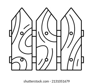 Vector black and white wooden fence illustration. Rural country fencing line icon. Garden farm repeating seamless border brush. Hedge illustration or coloring page
