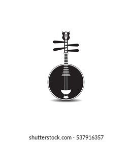 Vector black and white yueqin isolated on white background. Chinese string plucked musical instrument.