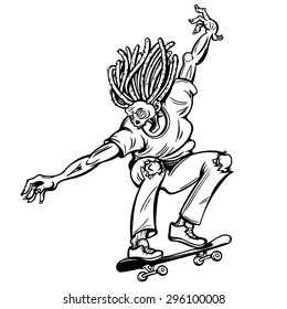 Vector Black and White Zombie Skater Illustration