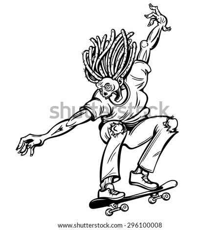 Vector Black and White Zombie Skater Illustration
