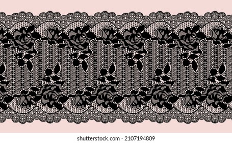 Vector Black Wide Rose Lace  