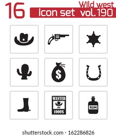 Vector black wild west icons set white background