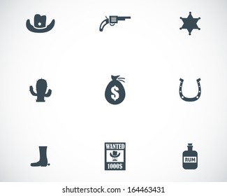 Vector black wild west icons set white background