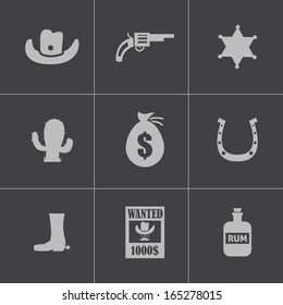 Vector black wild west icons set