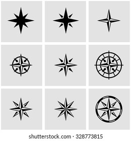 Vector black wind rose icon set. 