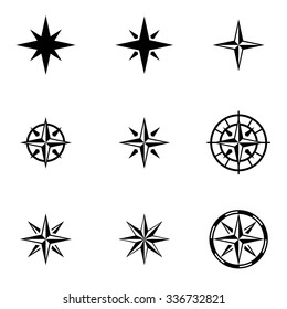 Vector black  wind rose icon set. 