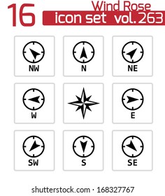 Vector black wind rose icons set on white background