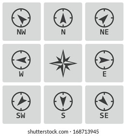 Vector black wind rose icons set on white background