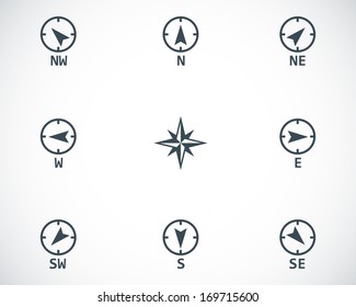 Vector black wind rose icons set on white background