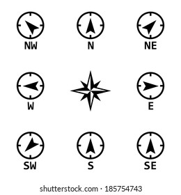 Vector black wind rose icons set on white background