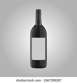 vector black wine bottle on background white