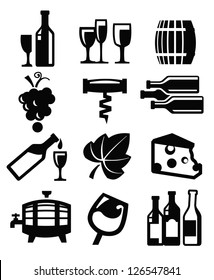 vector black wine icon set on white