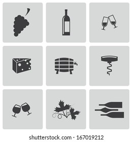 Vector black wine icons set on white background