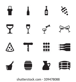 Vector black wine icons set on white background